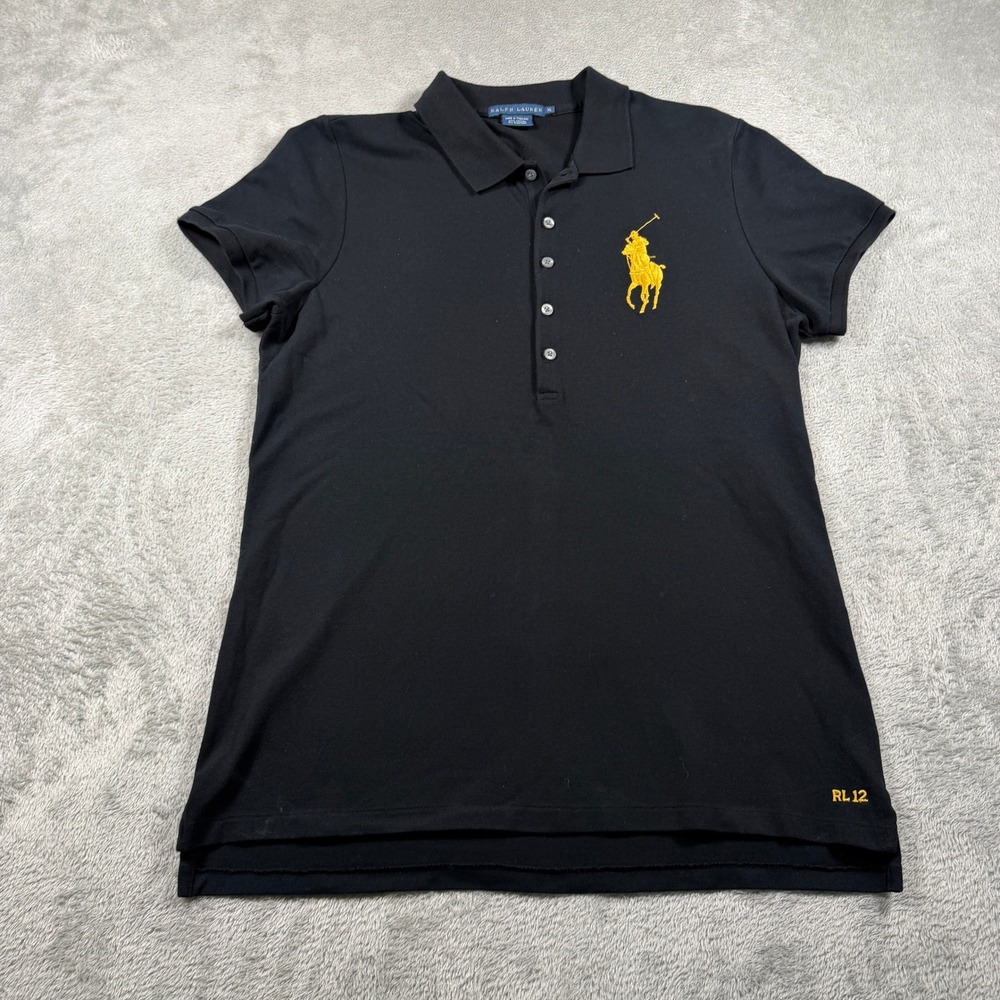 Ralph Lauren Polo Shirt Women XL Black Big Pony RL12 Short Sleeve - Picture 1 of 8